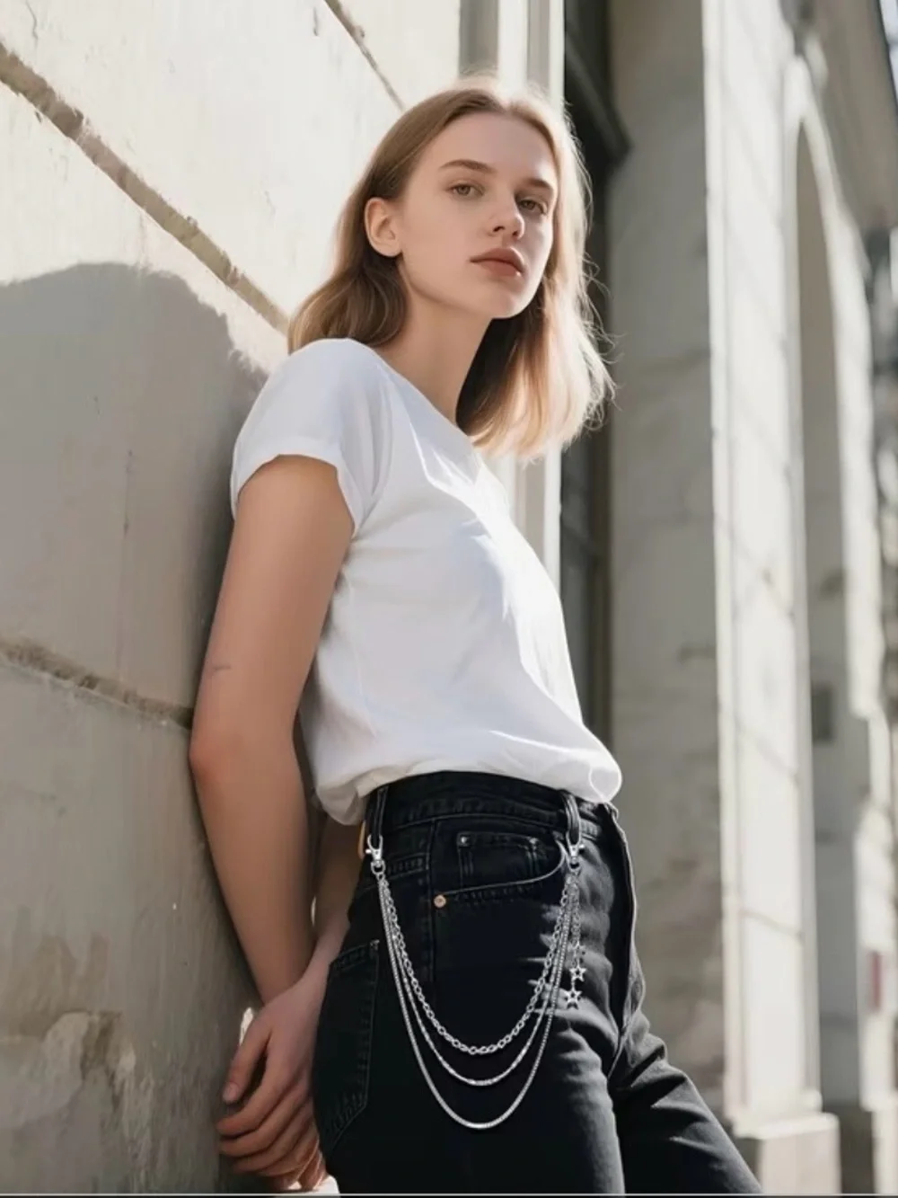 Unisex Black Chain Belt with Star Charms